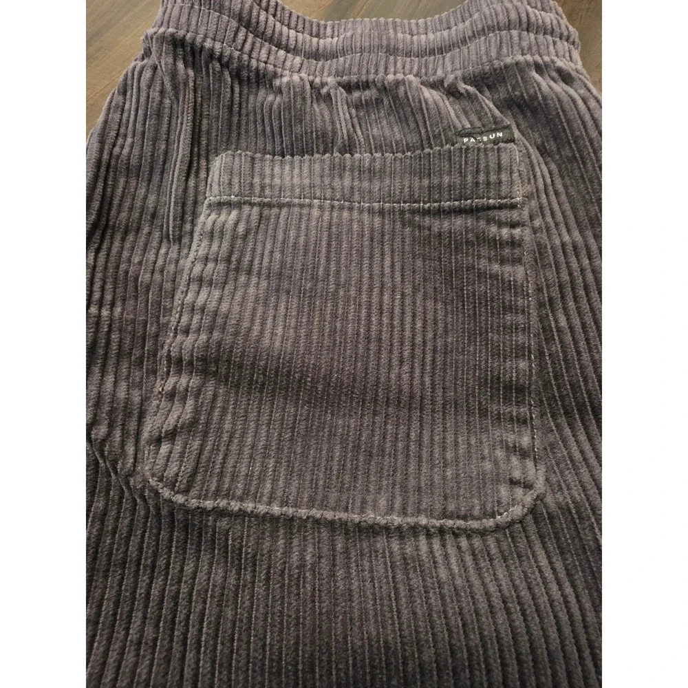 PacSun Volley Corduroy Shorts Mens Large Dark Gray Charcoal Drawstring Relaxed